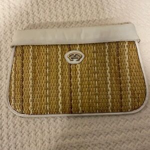 Vintage Etienne Aigner Oxblood Straw White Leather Clutch Bag Rare